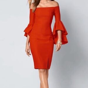 NWOT Venus Off the Shoulder Red Bell Sleeve Dress Size 6
